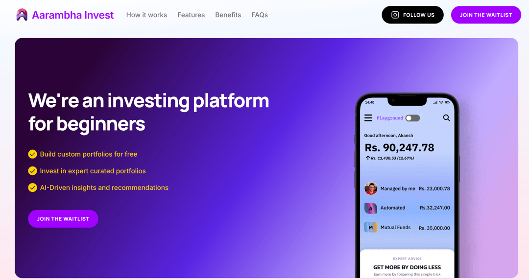 Aarambha-invest website homepage built with Framer