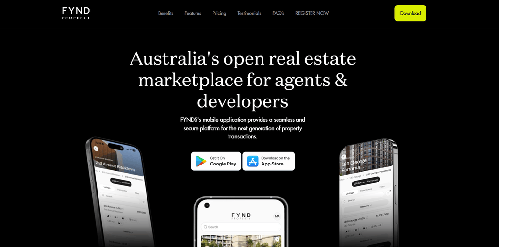 FYND Property website homepage built with Framer