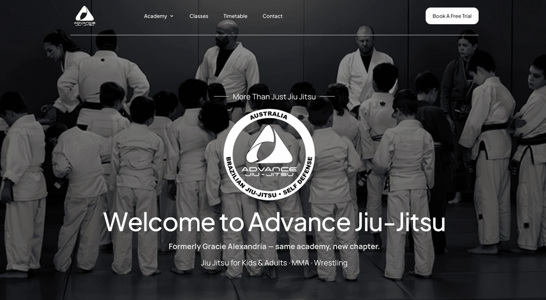 Advance Jiu Jitsu (Matial Arts)  website homepage built with Framer