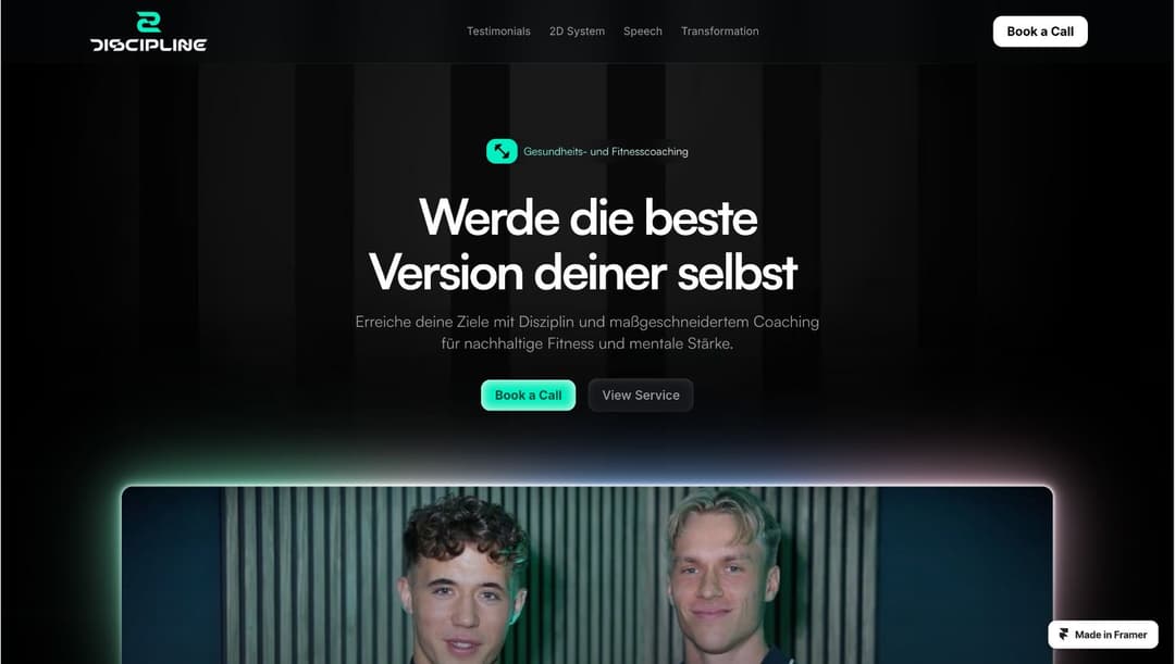 2Discipline website homepage built with Framer