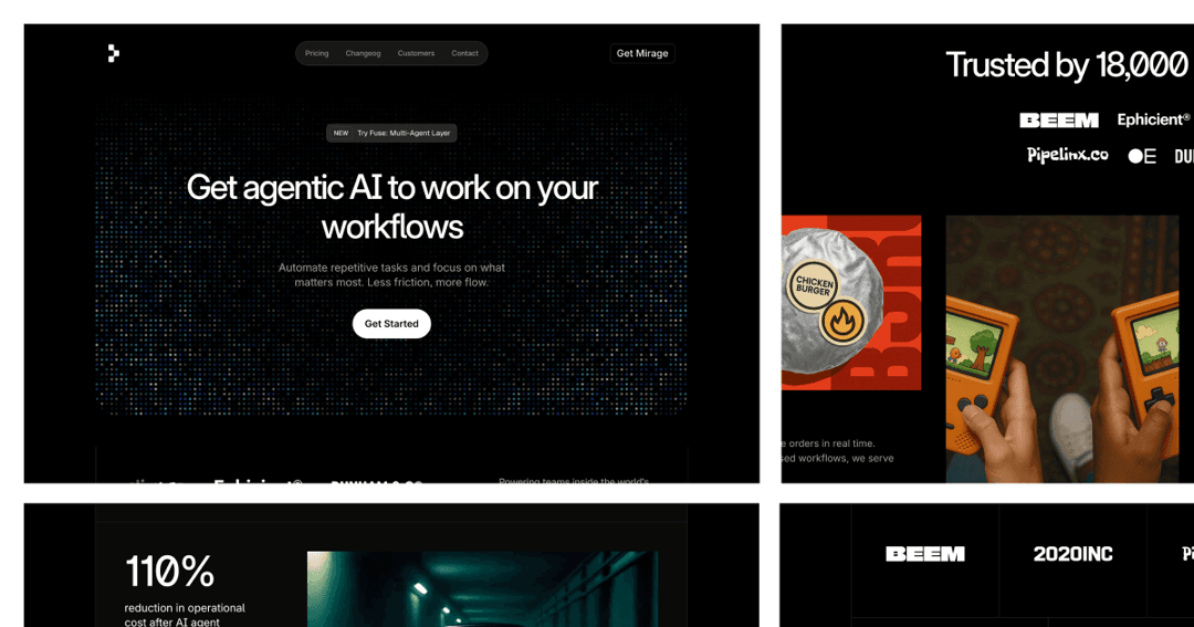 Mirage website homepage built with Framer